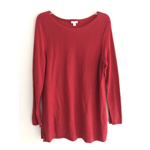 J Jill | Women's Red Crew Neck Long Sleeve Pullover Slits Top Petite Size Medium